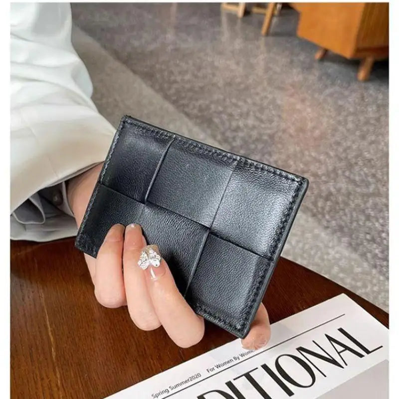 Portefeuille Femme Bifold Cuir Véritable Tissé - Petit Porte-Monnaie Zip Design