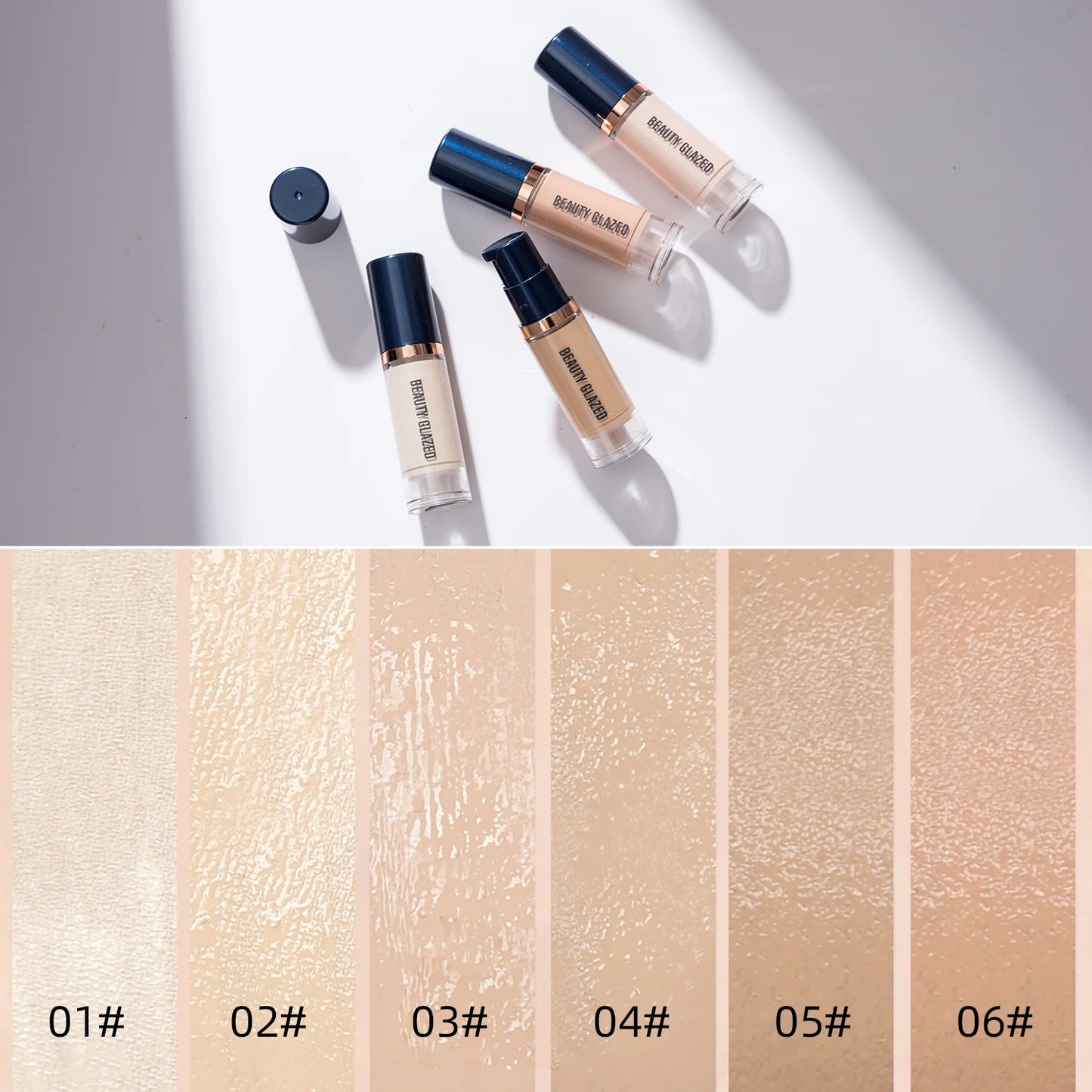 Fond de Teint Liquide Beauty Glazed 6 Couleurs - Couvrance Totale Waterproof Hydratant Effet Naturel Longue Tenue