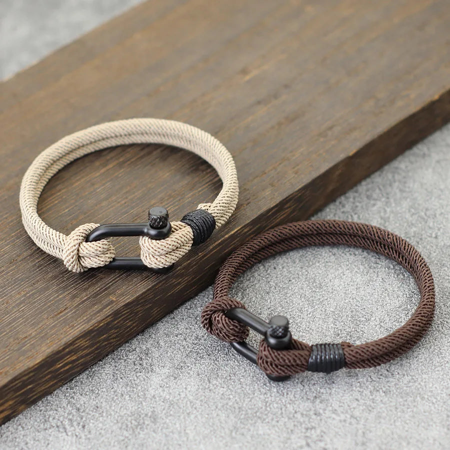 Bracelet en Corde Tressée Double Couche Fait Main - Style Milan 4mm pour Homme