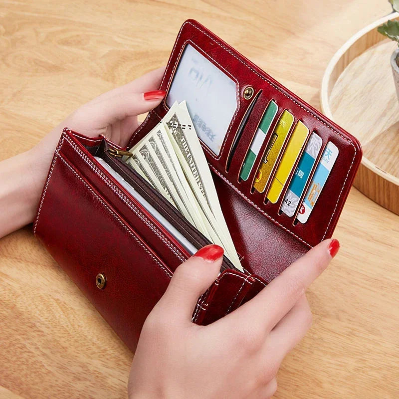 Portefeuille Femme Long Cuir PU - Porte-Cartes Classique avec Fermeture Éclair