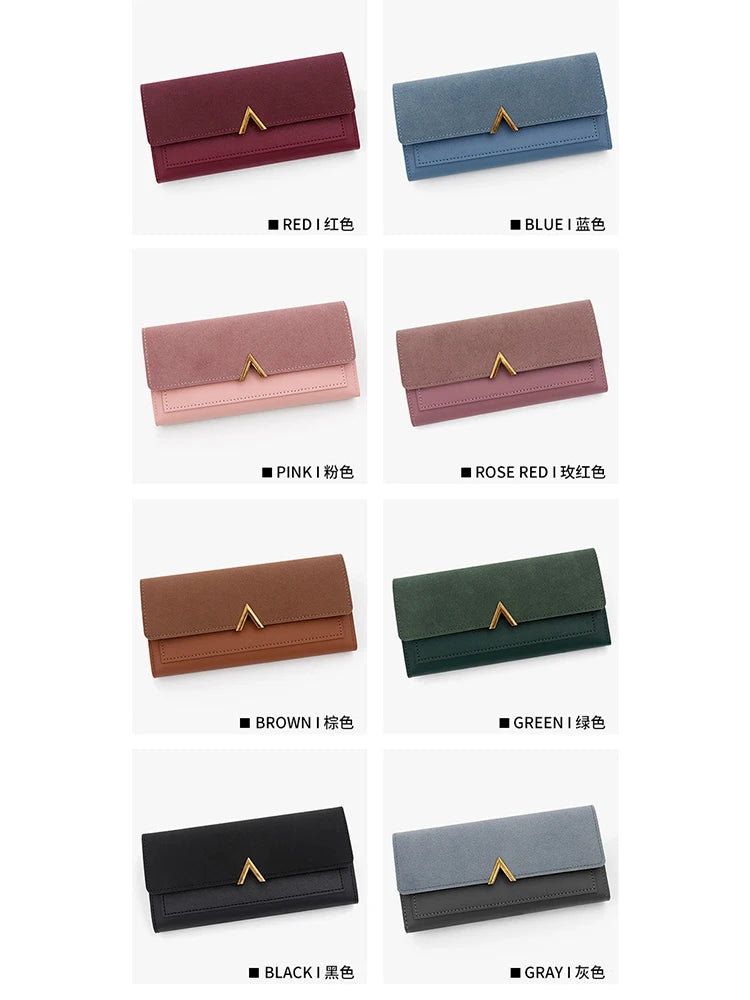 Portefeuille Femme Long Cuir PU Trifold Rose - Porte-Carte Multi-Emplacements Clutch Bag Fashion Simple