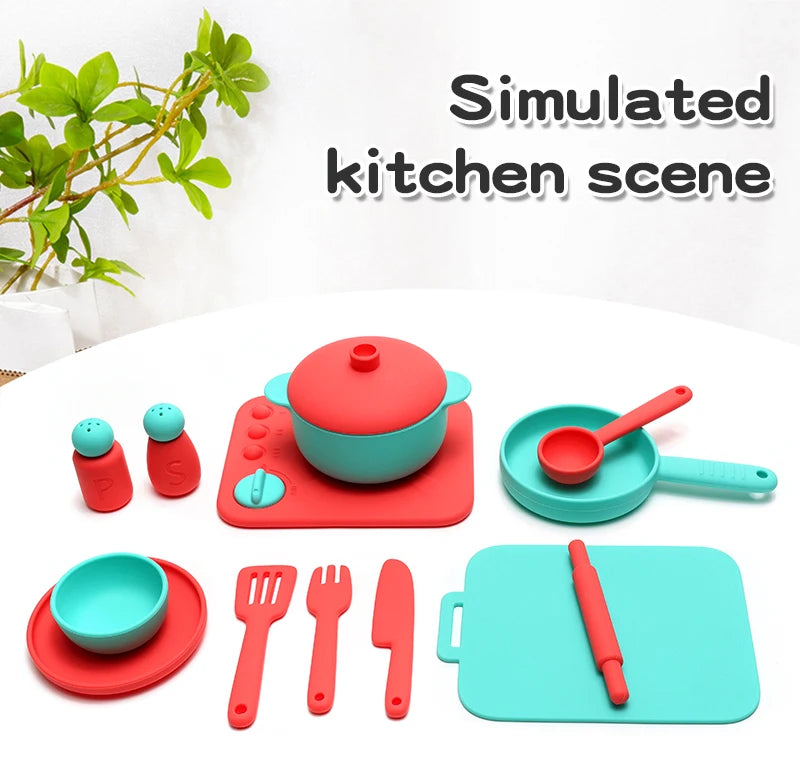 Set Cuisine Silicone 13 Pièces - Jouet Éducatif Jeu de Rôle pour Enfants 3-12 Ans