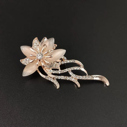 Broche Bouquet Fleurs Opale Strass Dorée – Pin's Mariée Mariage Élégant Femme