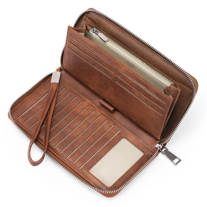 Portefeuille Femme Vintage RFID - Grande Capacité Cuir PU avec Porte-Cartes
