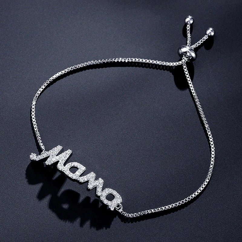 Bracelet "Mama" Cristaux Zircon – Chaîne Ajustable Fête des Mères