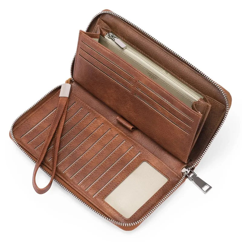 Portefeuille Femme Vintage RFID - Grande Capacité Cuir PU avec Porte-Cartes