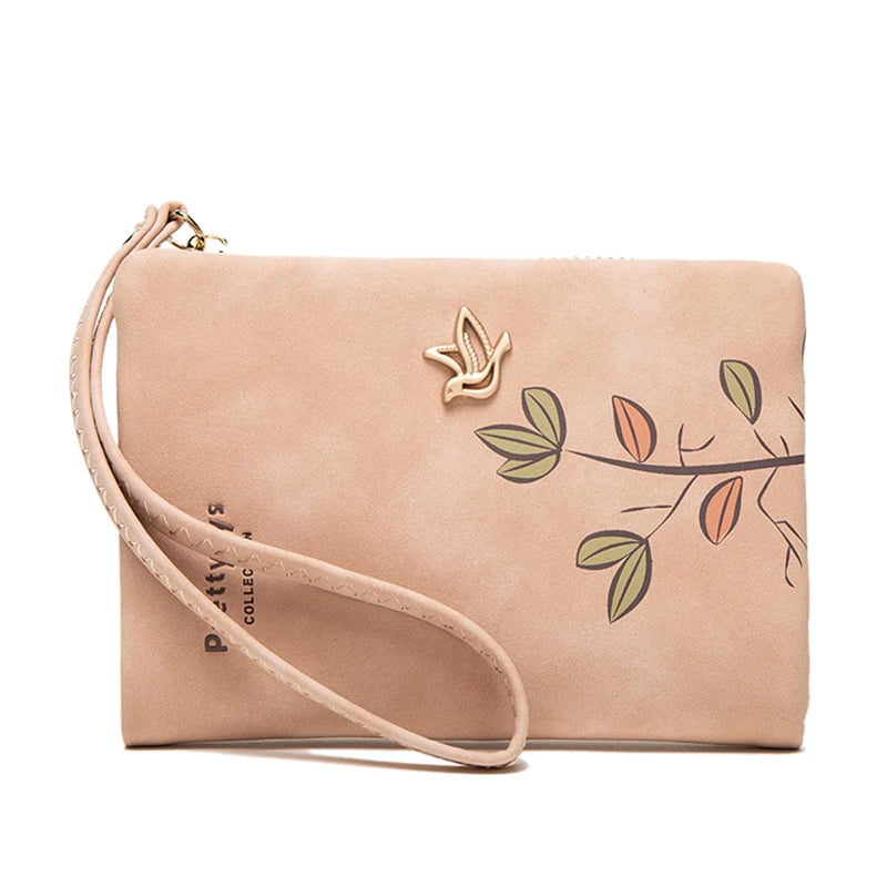 Portefeuille Court Femme Cuir Souple Motif Fleur - Petit Porte-Monnaie avec Bracelet