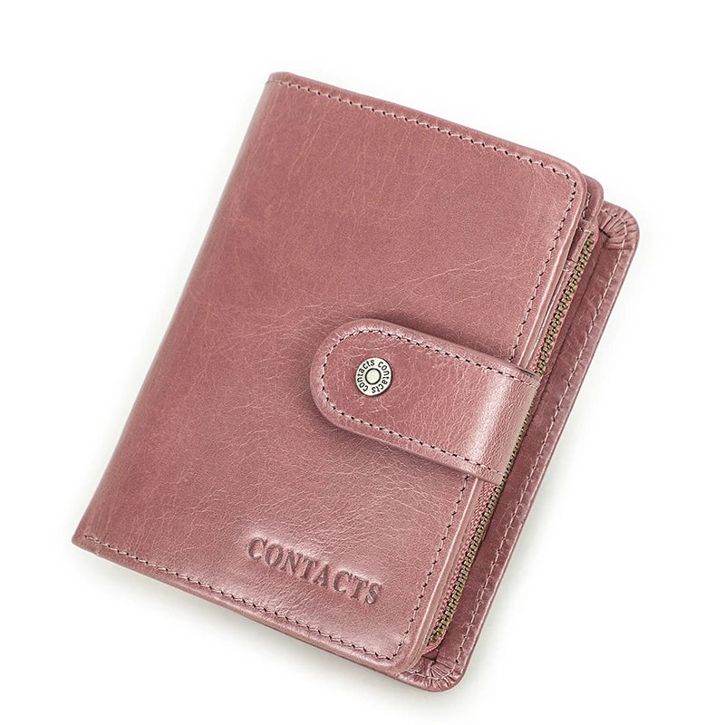 Portefeuille Femme Cuir Véritable Luxe Rose - Porte-Monnaie Compact Fermoir Hasp Porte-Carte Qualité