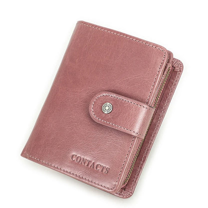 Portefeuille Femme Cuir Véritable Luxe Rose - Porte-Monnaie Compact Fermoir Hasp Porte-Carte Qualité