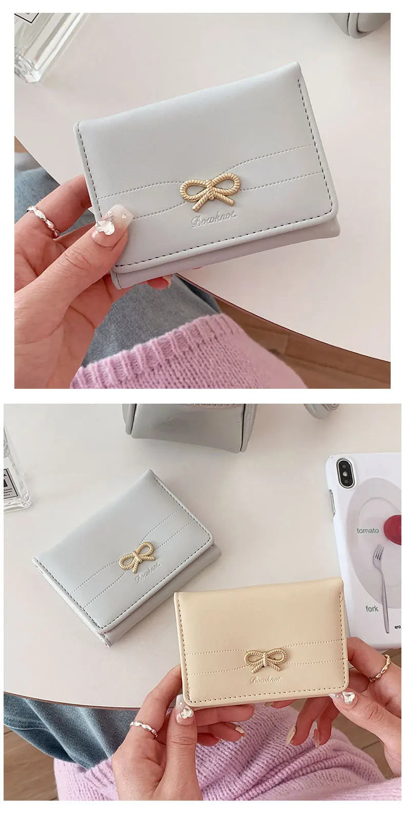 Portefeuille Femme Nœud Mignon Tri-Fold - Wallet Étudiant Porte-Cartes Porte-Monnaie Noir
