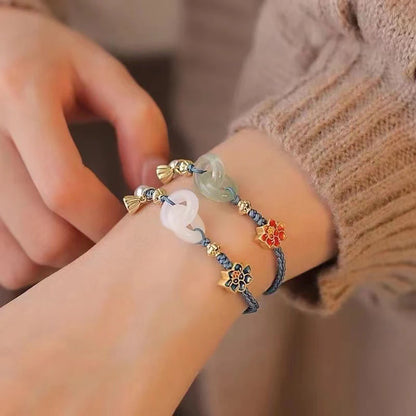 Bracelet Tressé Ethnique Lotus Jade Perle – Ajustable Fleur Femme