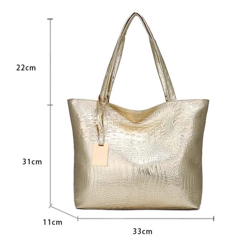 Sac à Main Femme Crocodile PU Cuir - Grand Sac Épaule Tote Bag Élégant