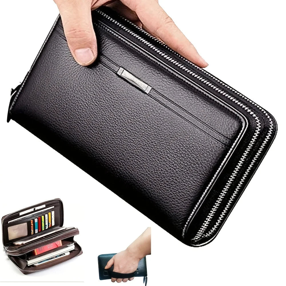Portefeuille Homme Long Cuir Clutch Business - Porte-Cartes Téléphone Grande Capacité