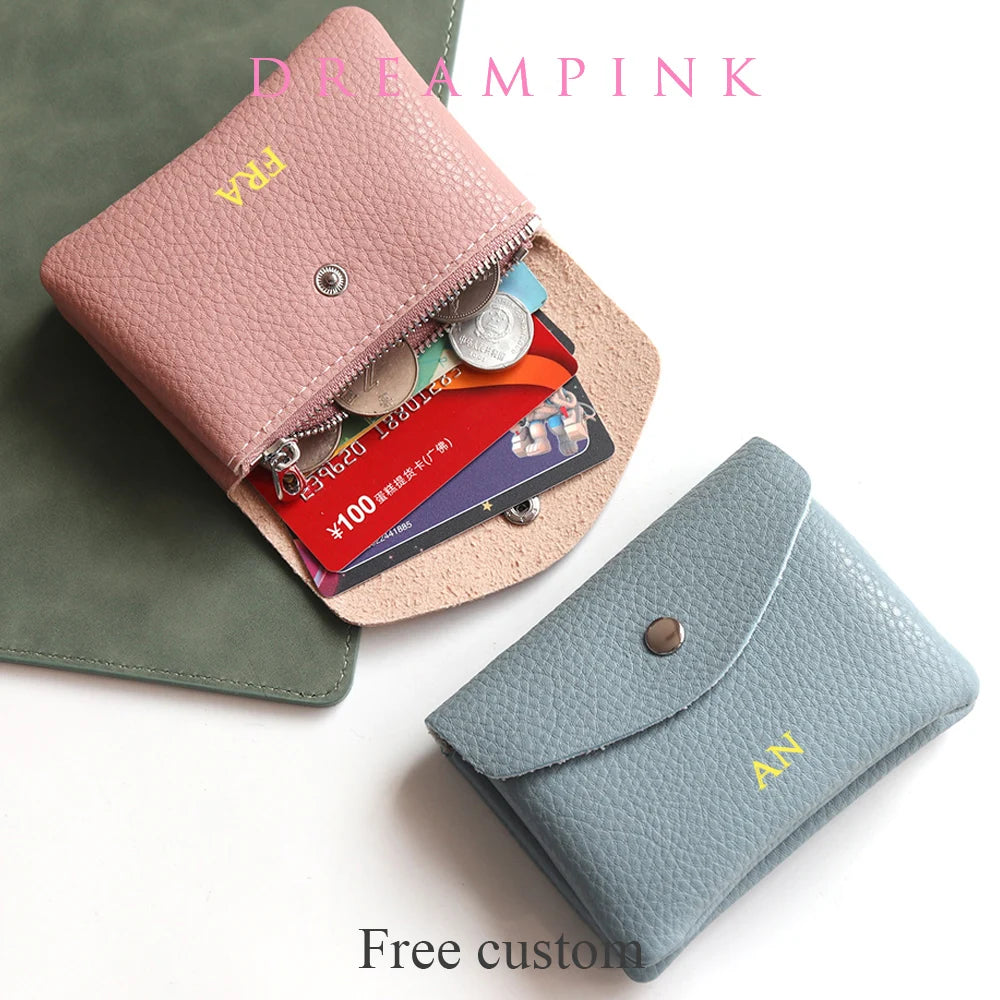 Portefeuille Femme Cuir PU Personnalisable Lettres Nom - Porte-Carte Monnaie Compact Rabat Cadeau Unique
