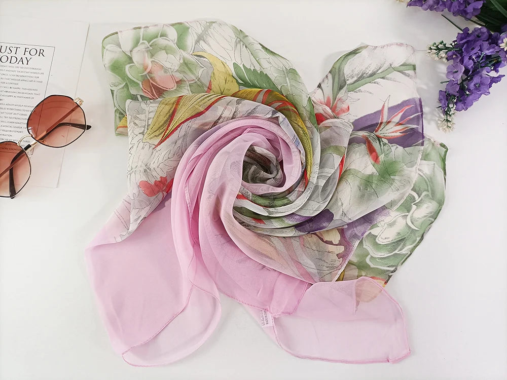 Foulard Écharpe Georgette Dégradé Fleur Femme - Bandana Châle Été Protection Solaire Plage