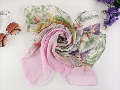 Foulard Écharpe Georgette Dégradé Fleur Femme - Bandana Châle Été Protection Solaire Plage
