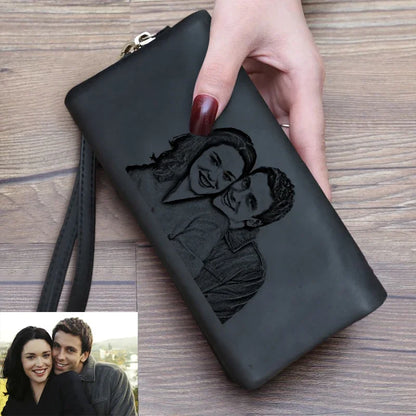 Portefeuille Femme Personnalisé Photo Gravé - Cadeau Maman Fermeture Éclair Design Unique