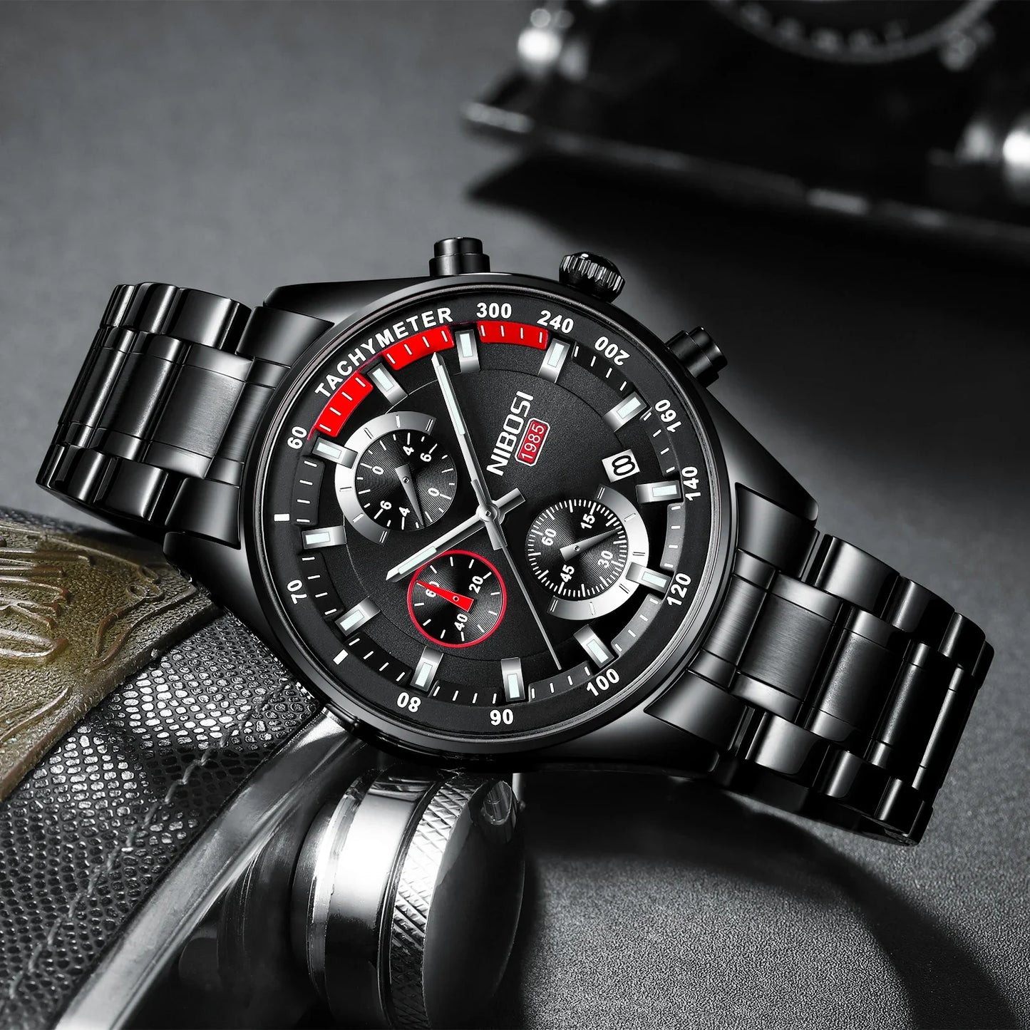 Montre Homme Luxe NIBOSI Chronographe Étanche 50M - Quartz Bleue Sport Élégante 2026