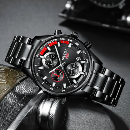 Montre Homme Luxe NIBOSI Chronographe Étanche 50M - Quartz Bleue Sport Élégante 2026