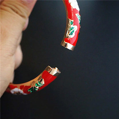 Bracelet Jonc Cloisonné Émaillé Pivoine – Artisanat Ethnique Classique