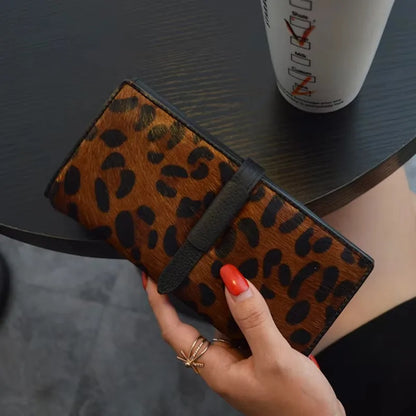 Portefeuille Femme Cuir Véritable Léopard Noir - Clutch Luxe Designer Long 2026