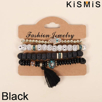 Set de 4 Bracelets Bohèmes Superposables - Œil Protecteur et Pompon