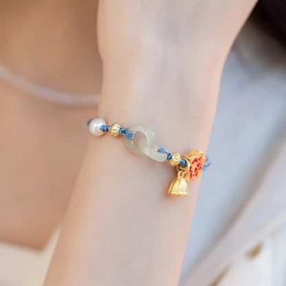 Bracelet Tressé Ethnique Lotus Jade Perle – Ajustable Fleur Femme