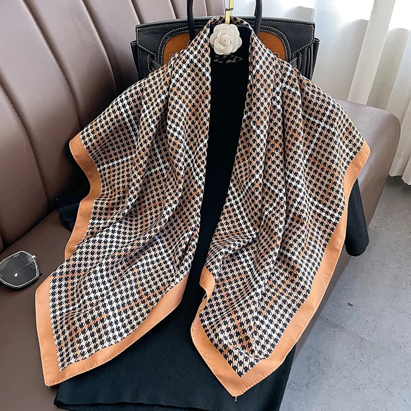 Foulard Carré Soie Twill Design Femme - Écharpe Hijab Bandana Châle Luxe Headband