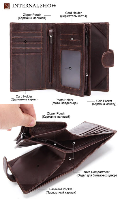Portefeuille Homme Court Cuir Véritable Luxe - Porte-Cartes ID Multifonction Unisexe