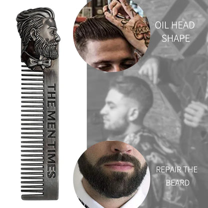 Peigne Barbe Métal Acier Inoxydable Professionnel - Outil Coiffure Moustache Barbier Gentleman Poche Argent