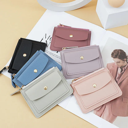 Portefeuille Femme Court Simple Cuir PU - Mini Porte-Cartes Zip Fermoir Slim