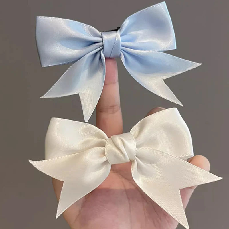Pinces Cheveux Nœud Satin Élégantes - Barrettes Kawaii Fille Femme - 4 Pièces Noir Blanc