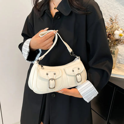 Sac Épaule Femme Cuir PU Y2K Vintage - Petit Sac Aisselle Double Poche Design Fashion Clutch Purse