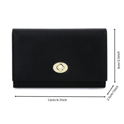 Portefeuille Femme Noir Court Cuir PU - Porte-Carte Compact Multi-Compartiments Style Cool