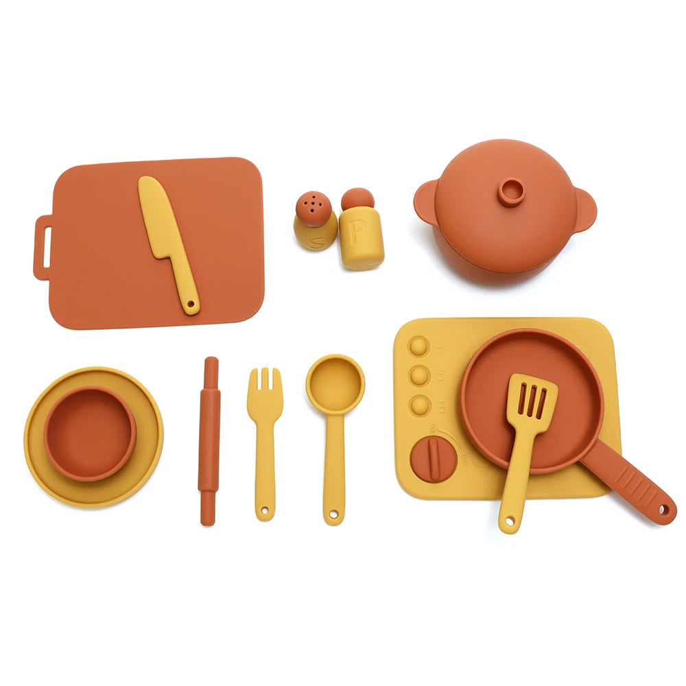 Set Cuisine Silicone 13 Pièces - Jouet Éducatif Jeu de Rôle pour Enfants 3-12 Ans