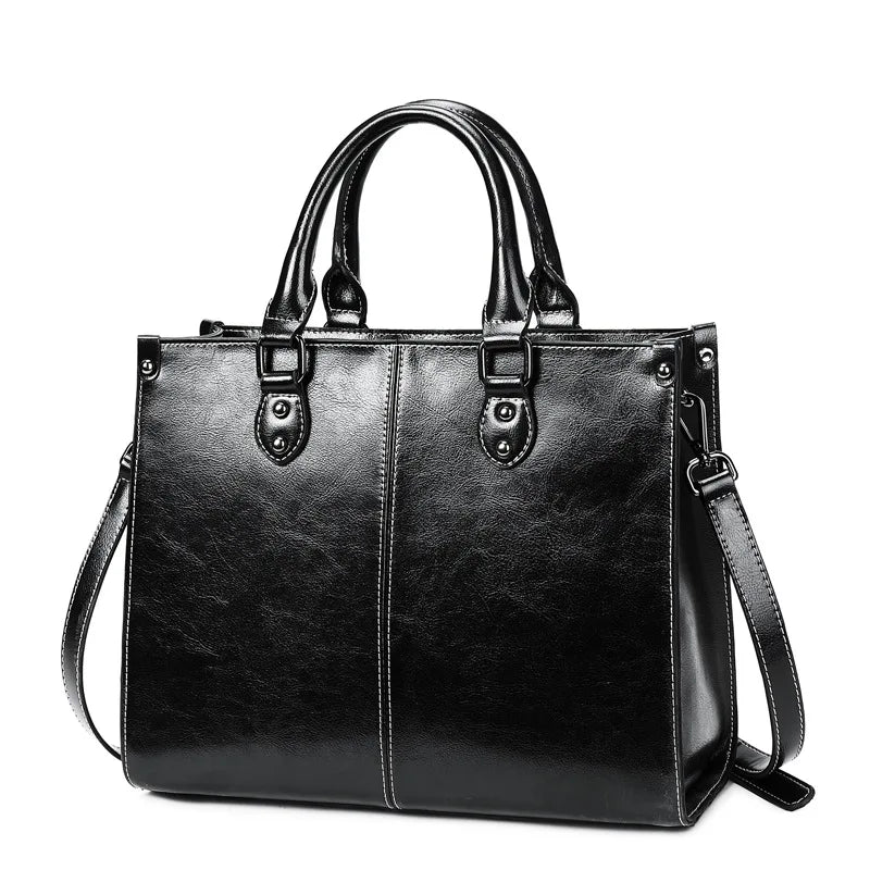 Sac Tote Femme Cuir Véritable Vachette - Grande Capacité Shopping Office 2026