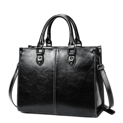 Sac Tote Femme Cuir Véritable Vachette - Grande Capacité Shopping Office 2026