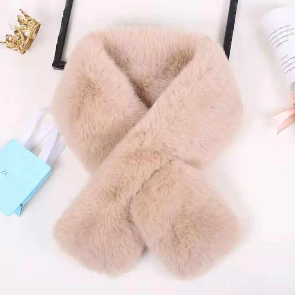 Foulard Écharpe Fourrure Lapin Peluche Femme - Col Croisé Chaud Épais Hiver