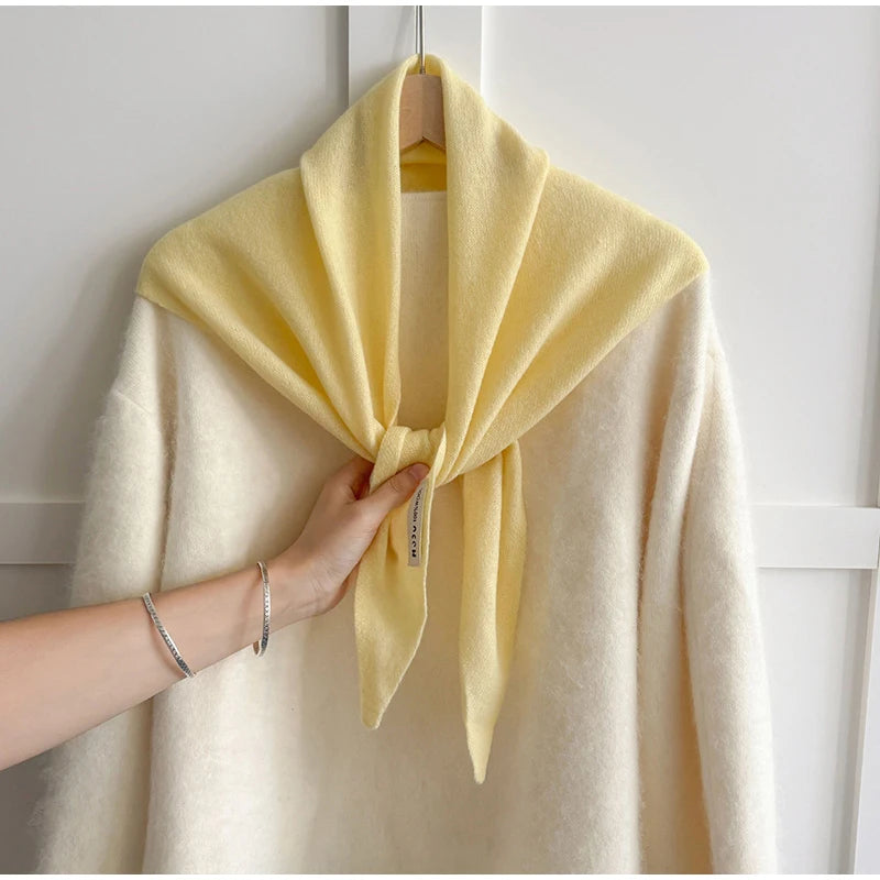 Foulard Triangle Laine Style Américain Coréen - Écharpe Tricotée Multifonction Femme Hiver