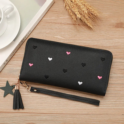 Portefeuille Long Femme Brodé - Pochette Dragonne Multi-Cartes Élégante