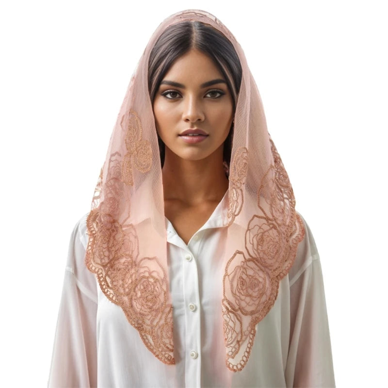 Foulard Mantille Dentelle Élégant Femme - Voile Église Catholique Mariée Photo Beige