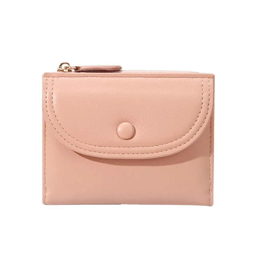 Portefeuille Femme Court Pliable Coloré Mini - Porte-Monnaie Zippé PU Multifonction Portable Marron