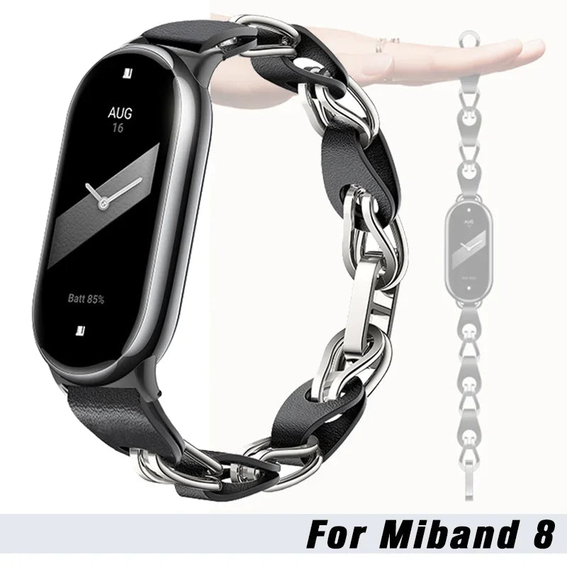 Bracelet Acier Inoxydable Xiaomi MiBand 8 - Cuir Métal Fashion Lady NFC Remplacement