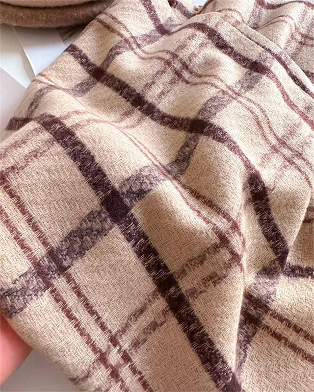 Women's Cashmere Scarf - Warm Checkered Shawl for Winter