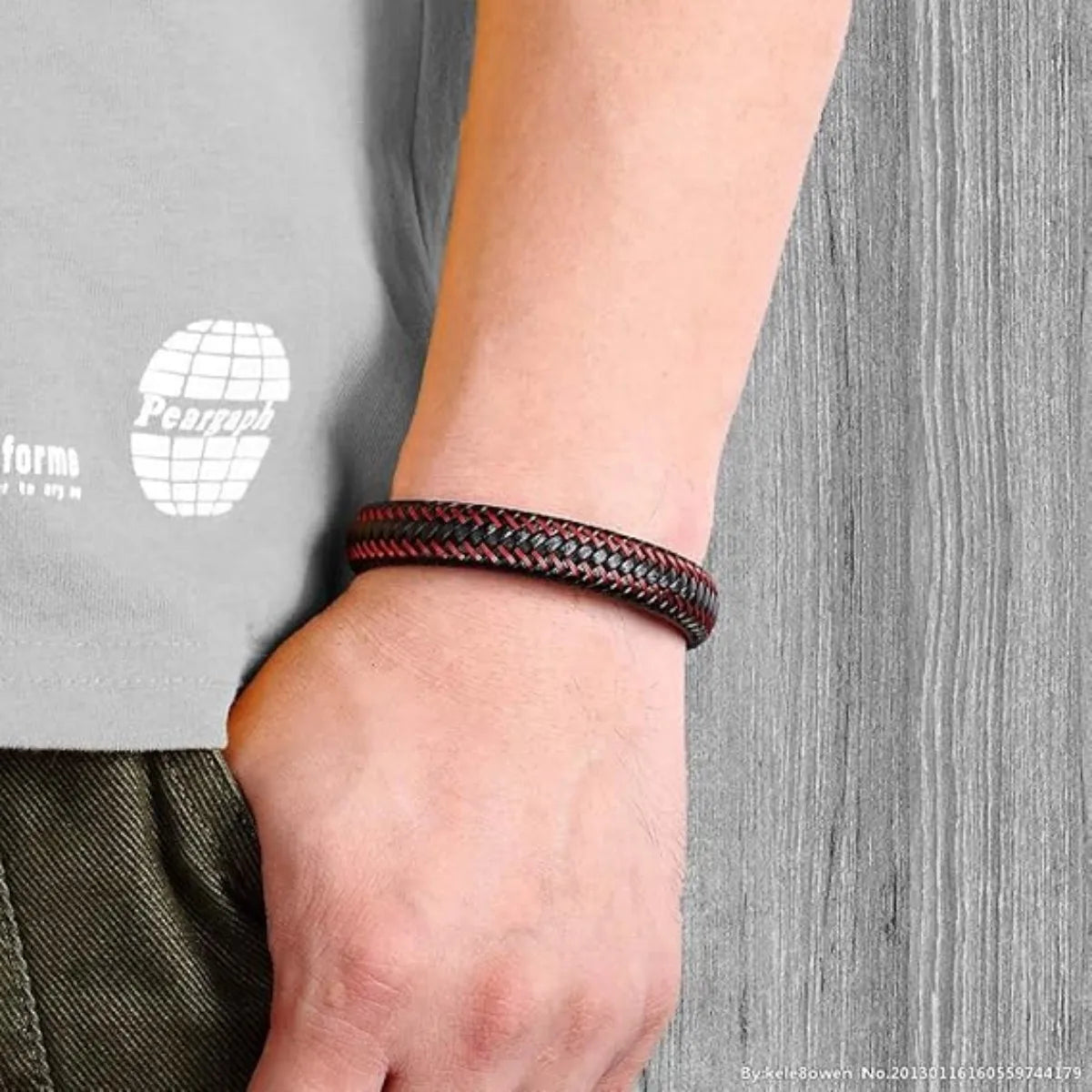 Bracelet en Cuir Tressé Noir et Rouge pour Homme - Fermoir Magnétique