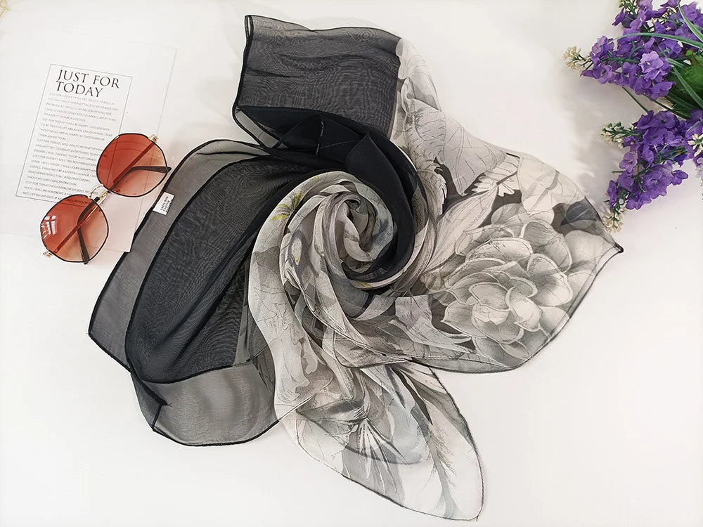 Foulard Écharpe Georgette Dégradé Fleur Femme - Bandana Châle Été Protection Solaire Plage