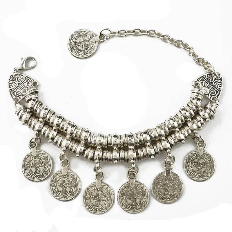 Bracelet Cheville Bohème Pièces Vintage – Double Usage Ajustable Femme