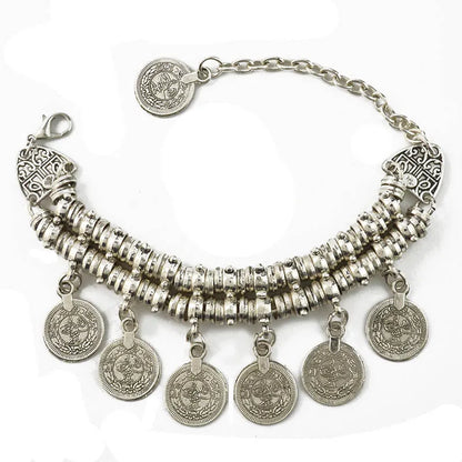 Bracelet Cheville Bohème Pièces Vintage – Double Usage Ajustable Femme