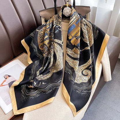 Foulard Carré Soie Twill Design Femme - Écharpe Hijab Bandana Châle Luxe Headband