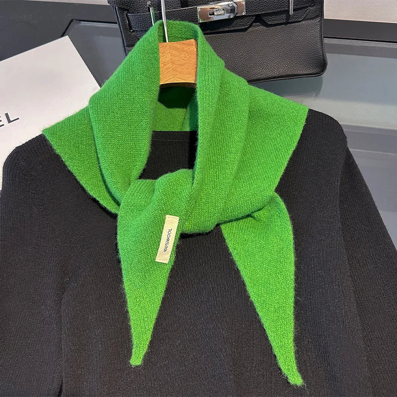Foulard Triangle Laine 100% Femme - Écharpe Tricotée Style Britannique Coréen Multifonction